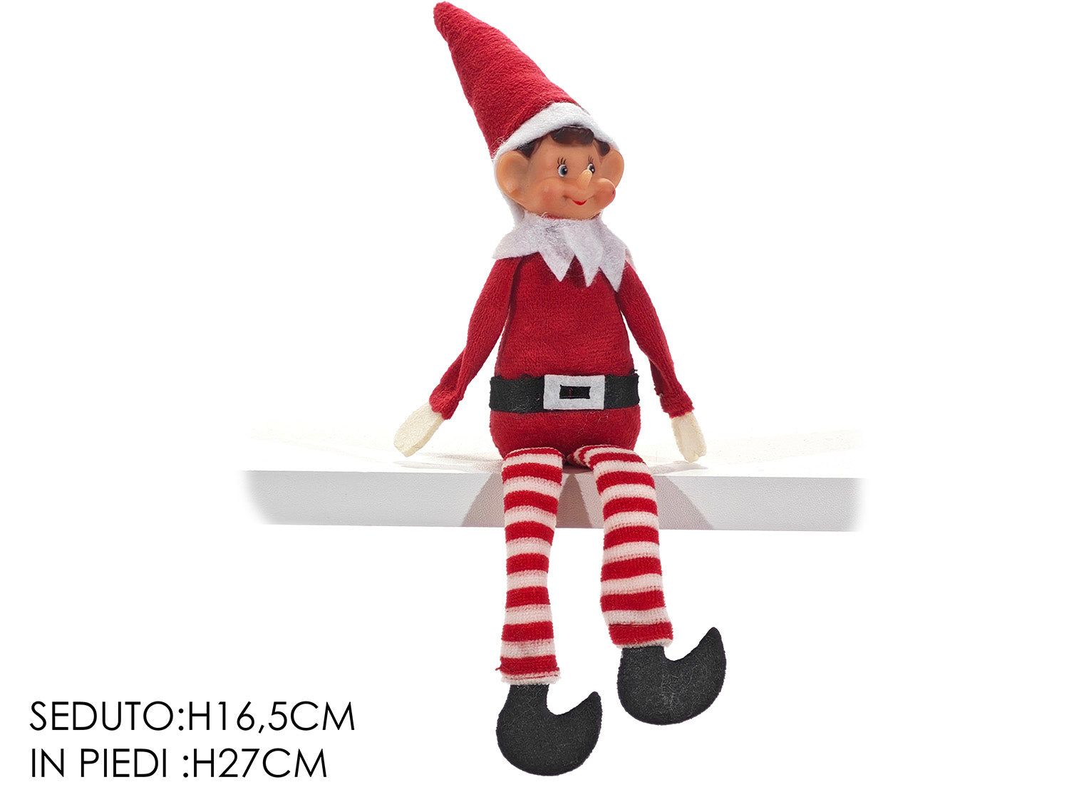 Elfo con gambe penzoloni 16,5cm rosso
