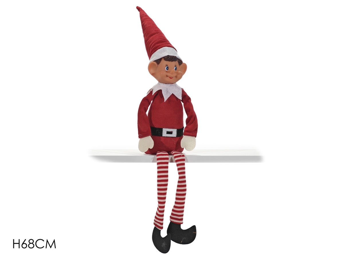 Elfo con gambe penzoloni 41cm rosso
