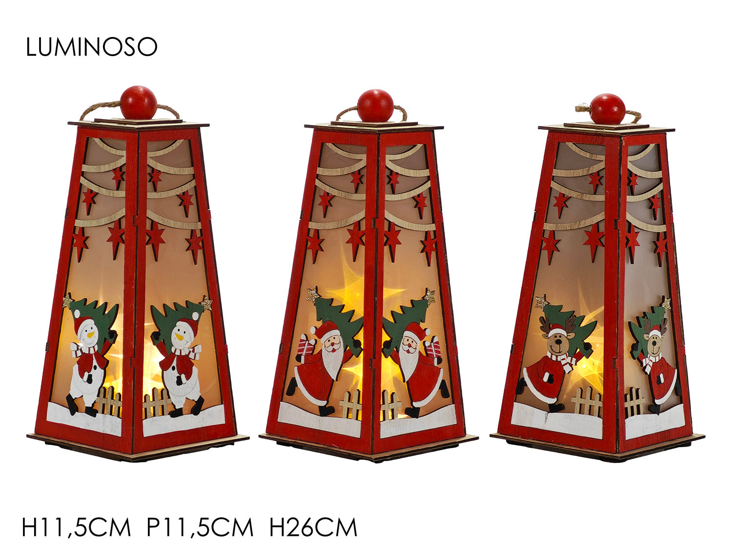 Lanterna luminosa 26cm decorata modelli assortiti