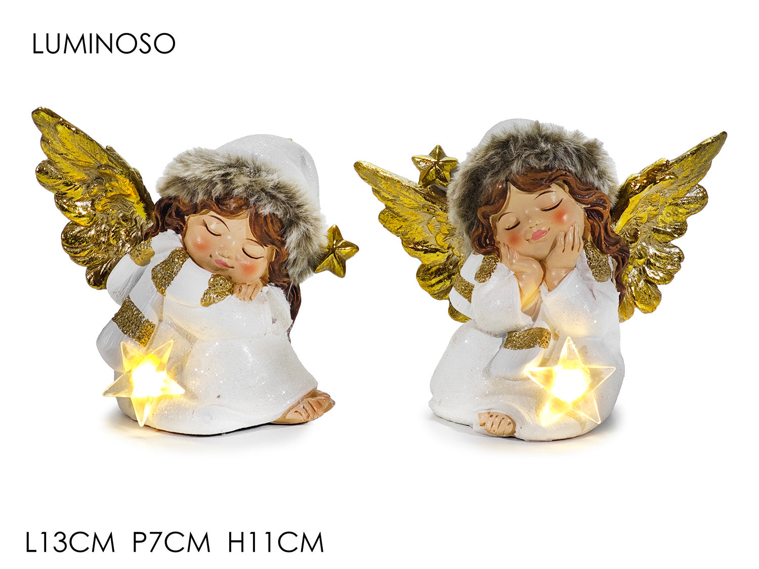 Angelo luminoso 13x7xh.11cm bianco e oro in 2 assortimenti