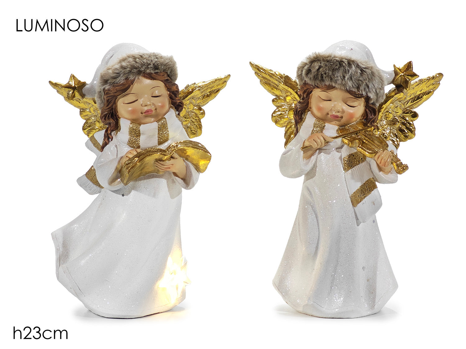Angelo luminoso 16x11xh.23cm bianco e oro in 2 assortimenti