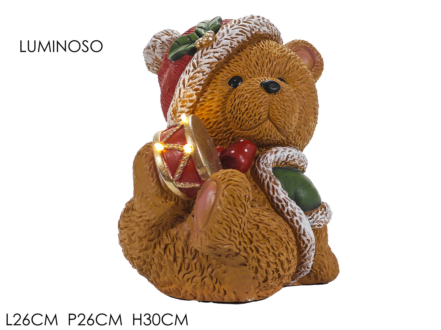 Orso natalizio con tamburo luminoso 26x26xh.30cm