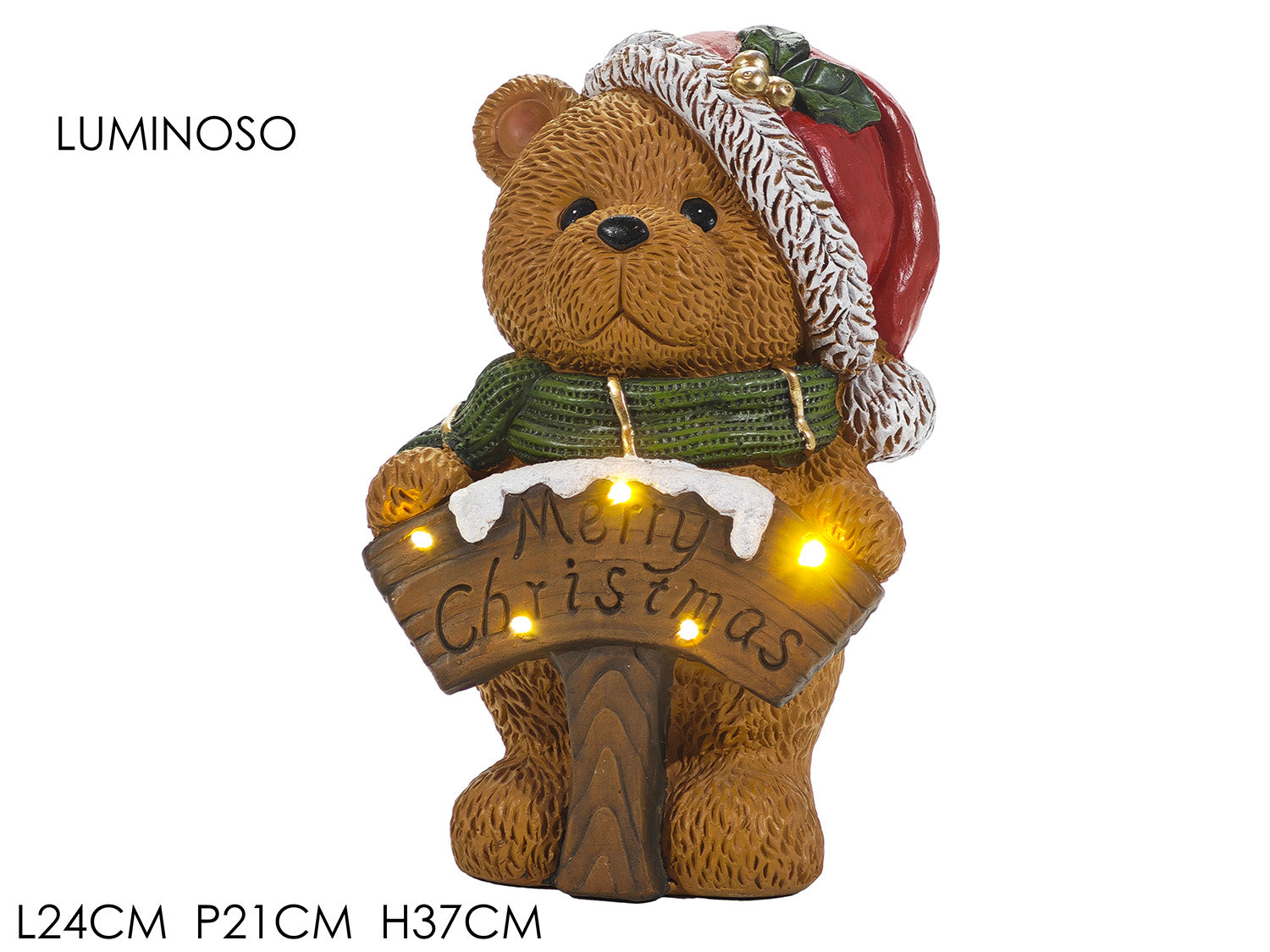 Orso natalizio con scritta luminosa 24x21xh.37cm
