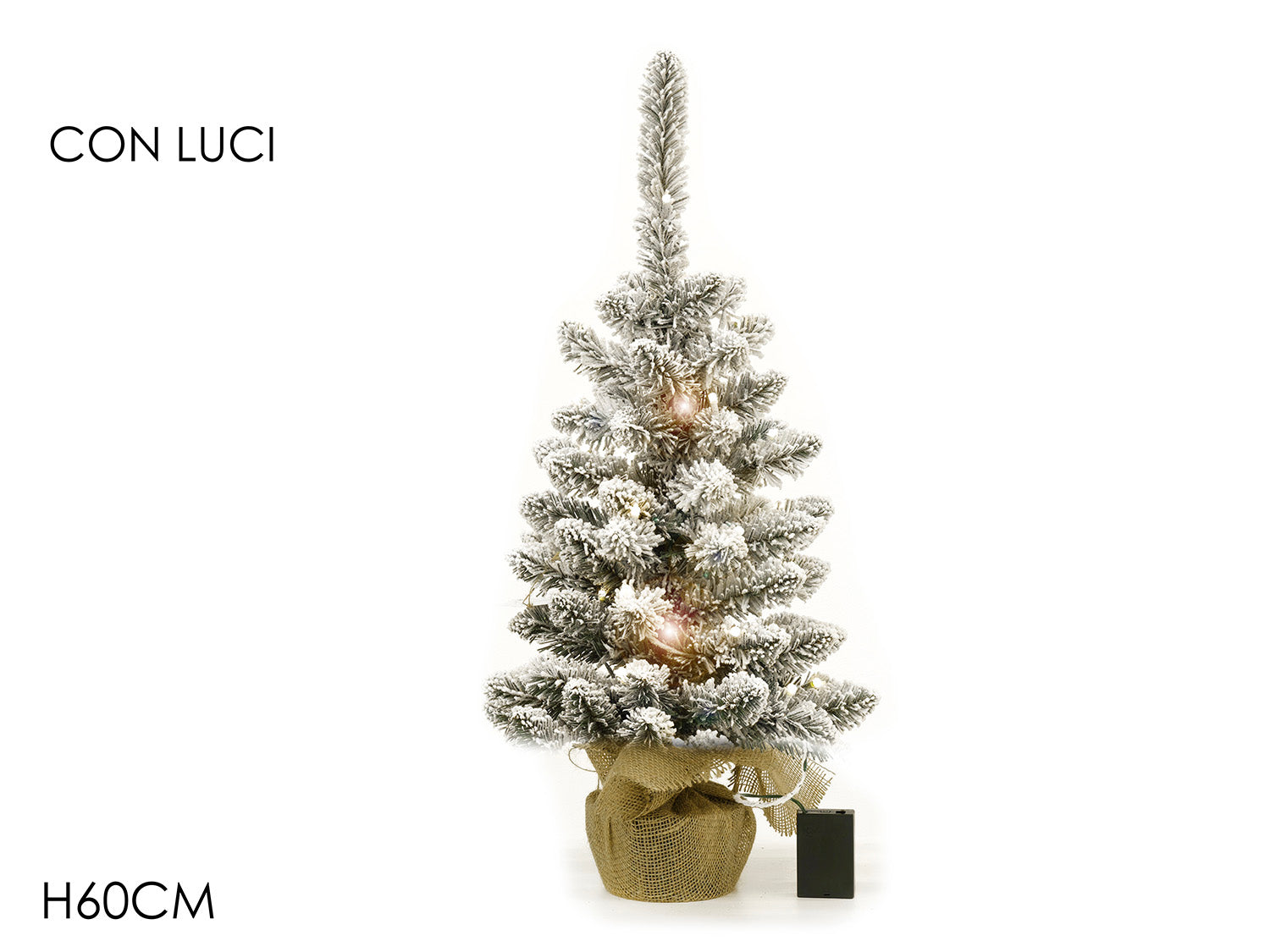 Albero 60cm luminoso con 35 led e 60 rami innevato