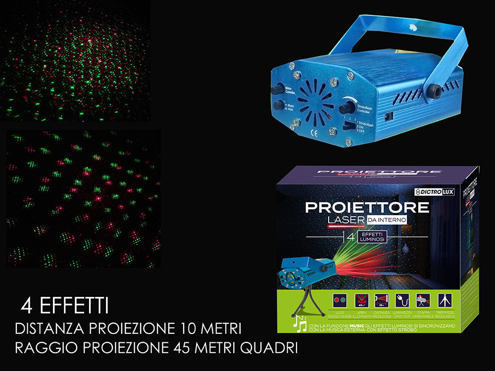 Proiettore laser 4in1 distanza proiezione 10mt e raggio proiezione 45mt quadri