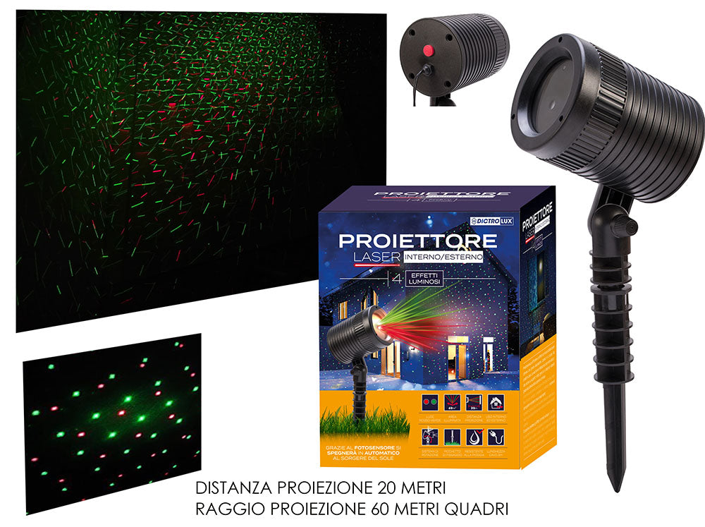 Proiettore laser punti 4in1 x esterno, distanza proiezione 20mt e raggio proiezione 60mt quadri