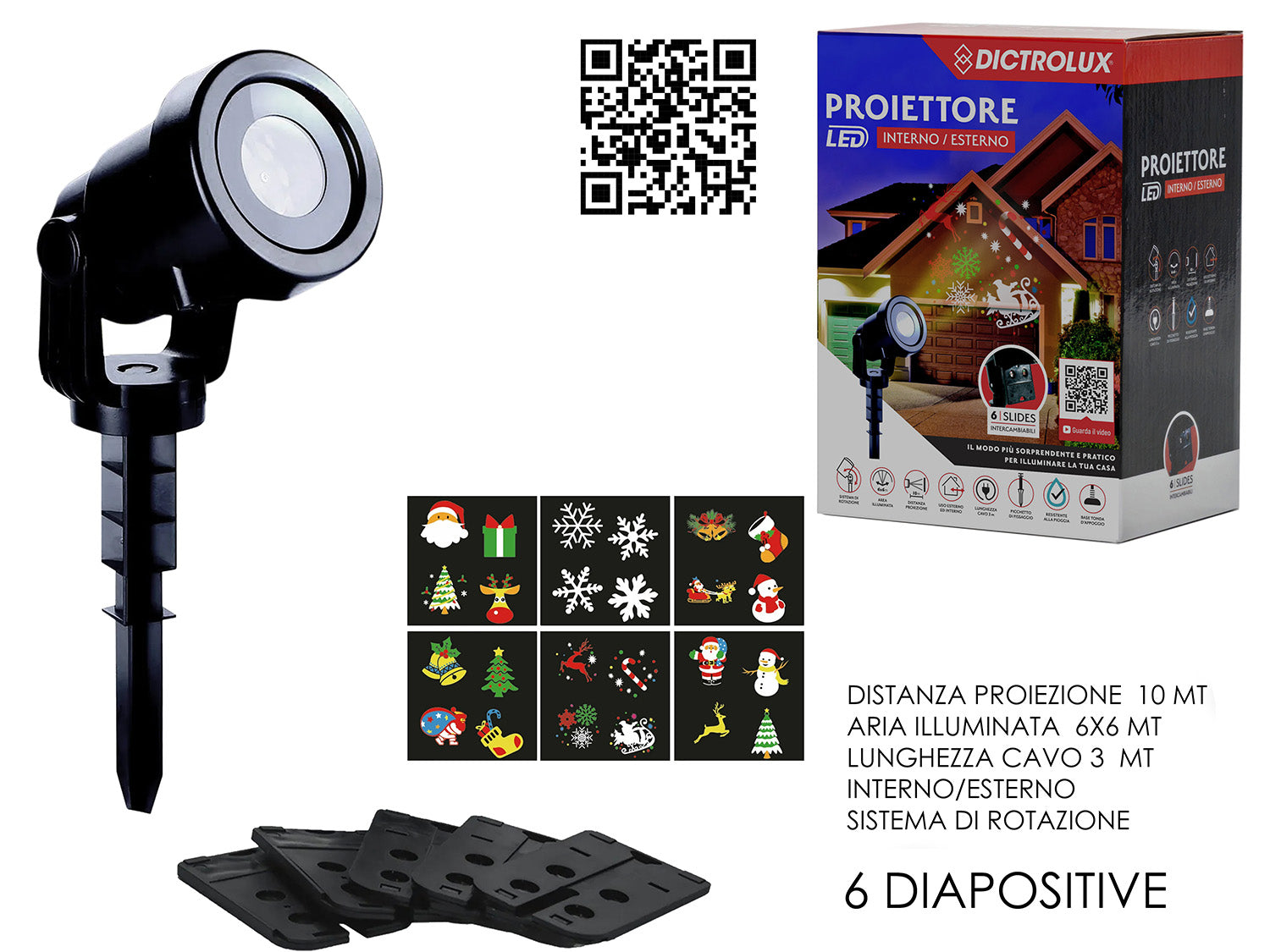 Proiettore led con 6 diapositive assortite