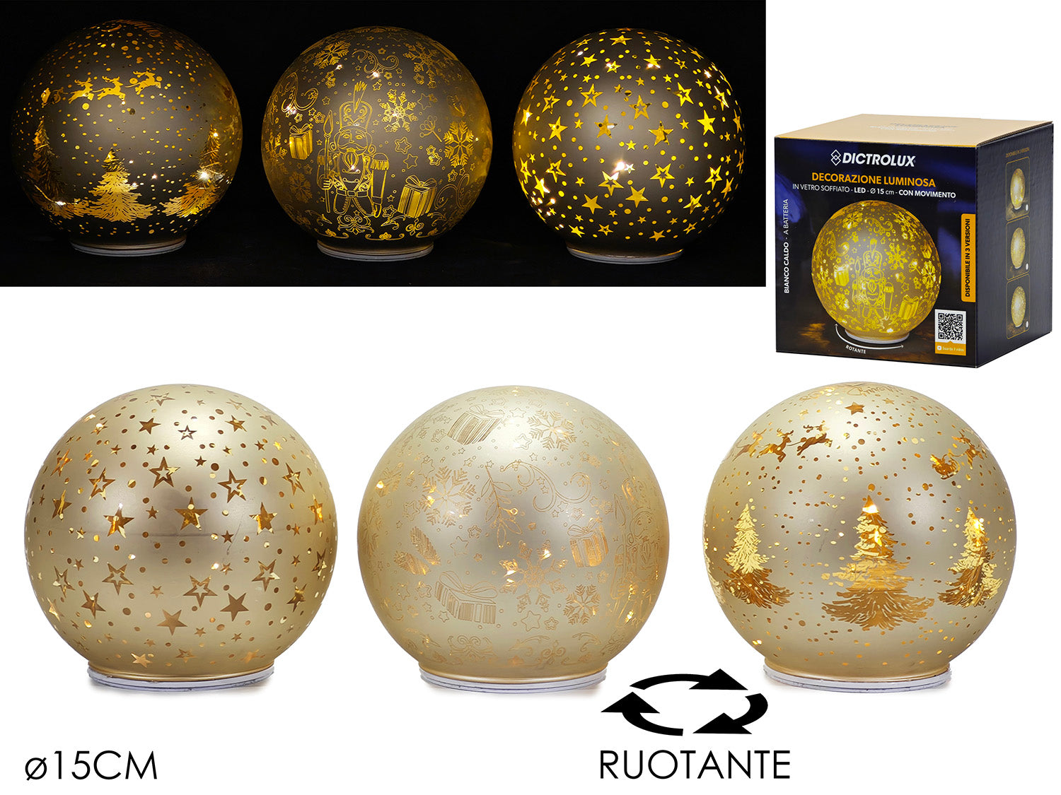 Palla 15cm a batteria con luci e movimento oro assortite