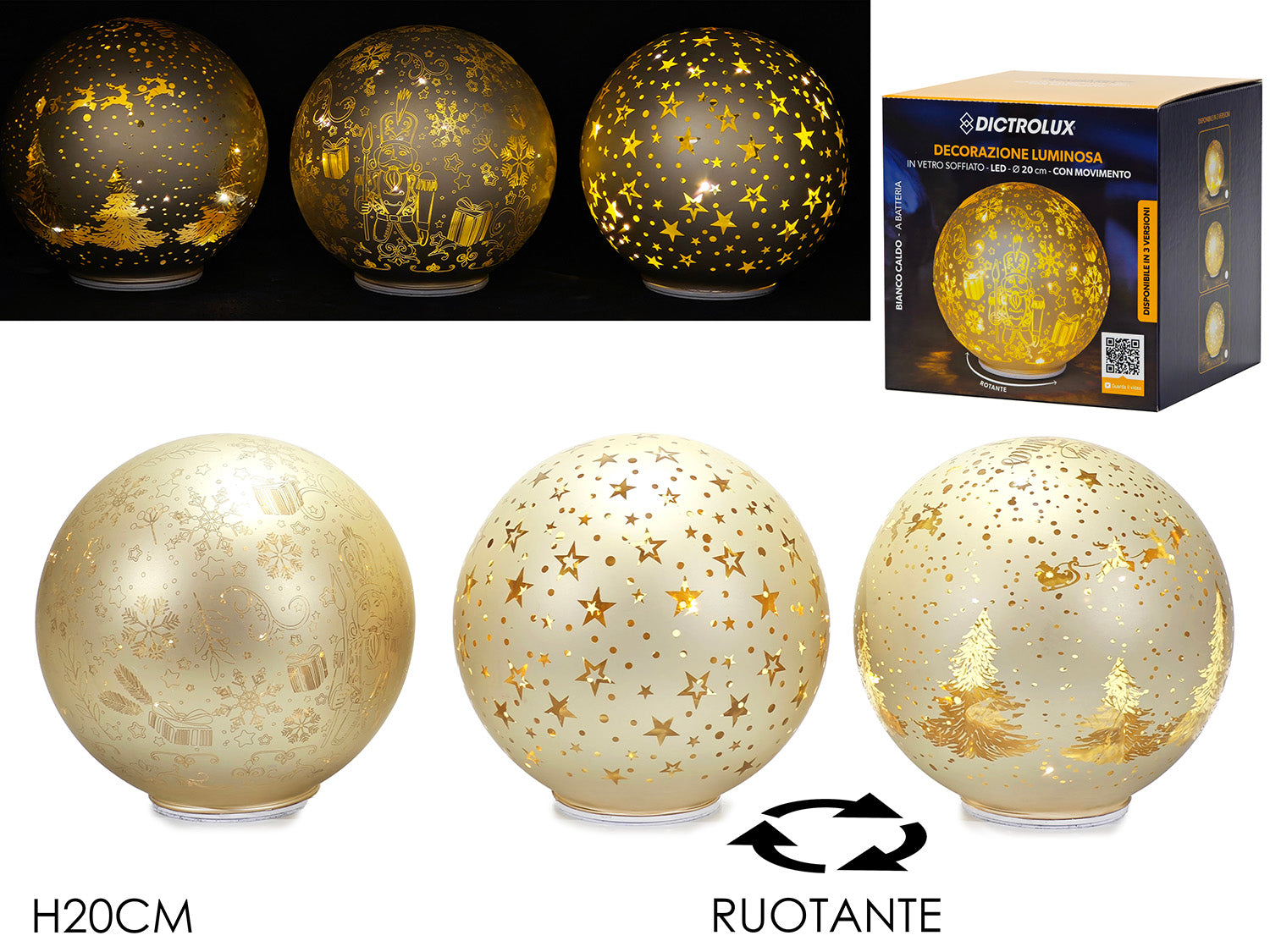 Palla 20cm a batteria con luci e movimento oro assortite