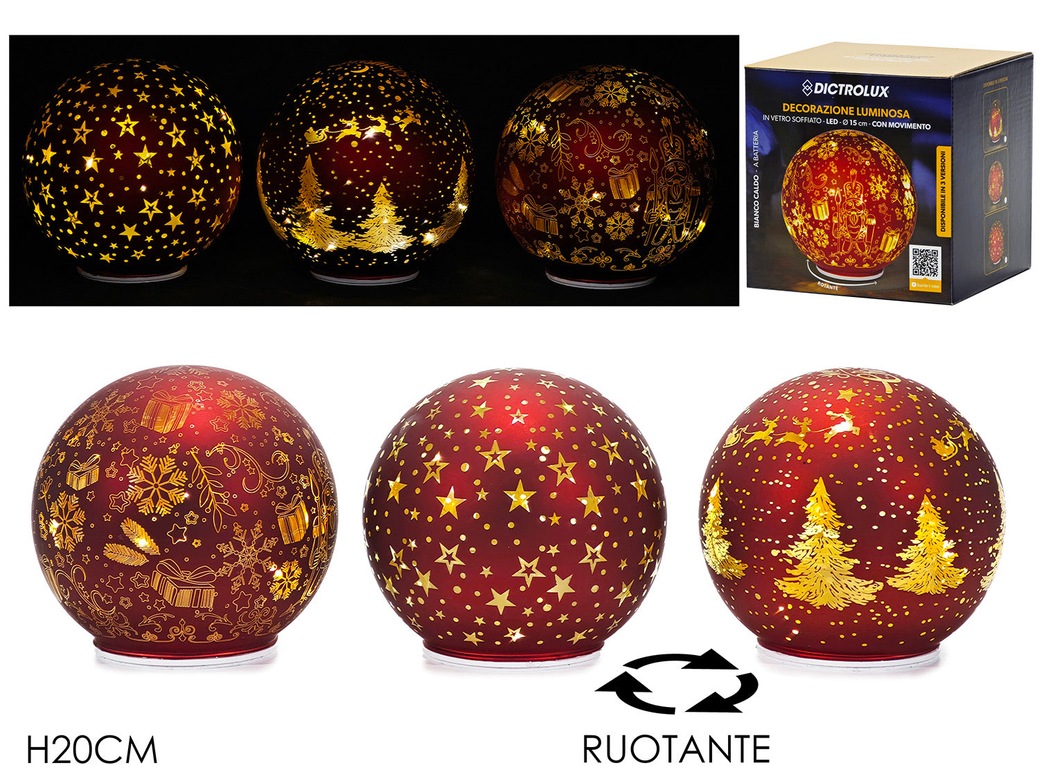 Palla 15cm a batteria con luci e movimento rosso assortite