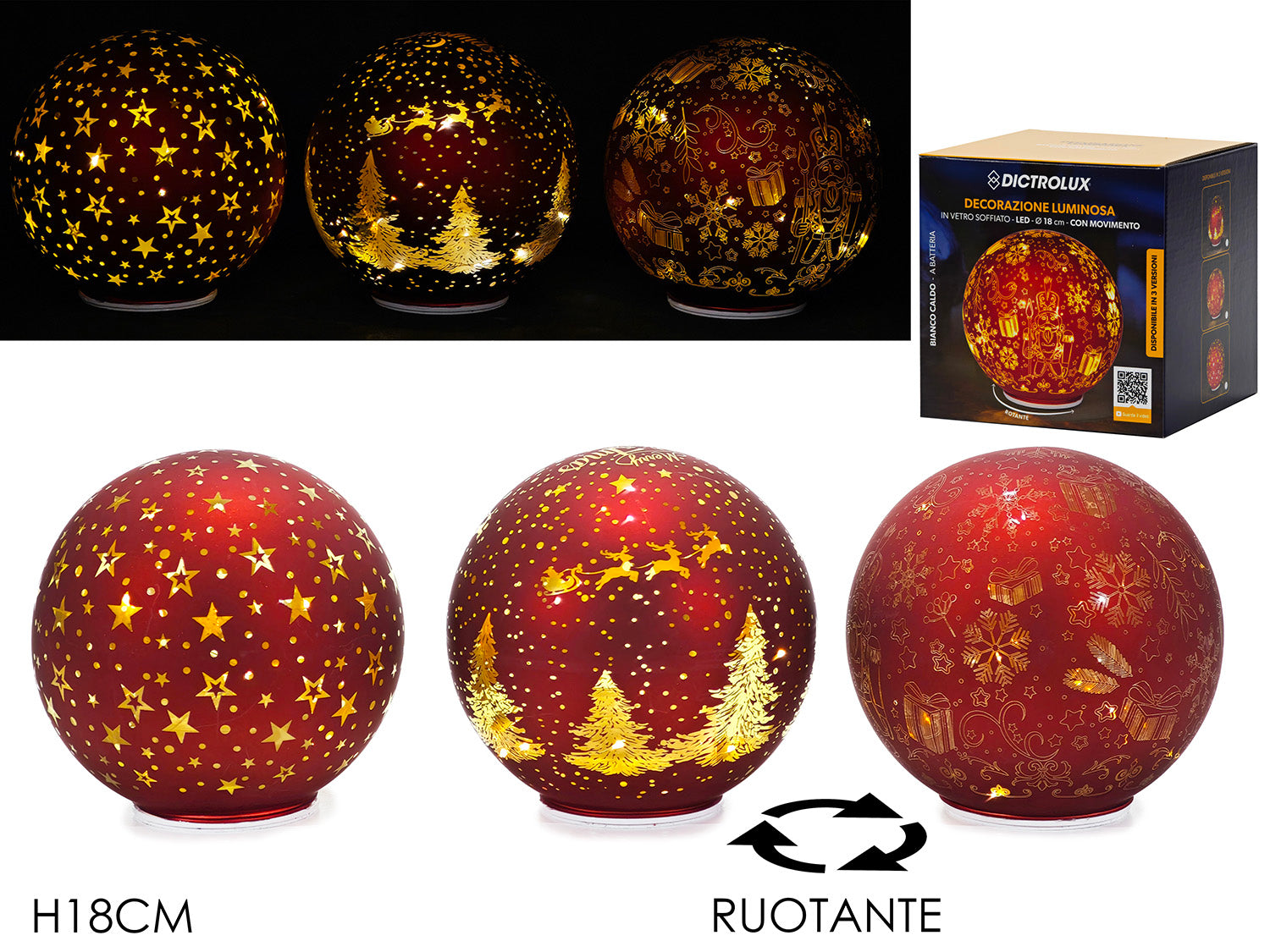Palla 18cm a batteria con luci e movimento rosso assortite