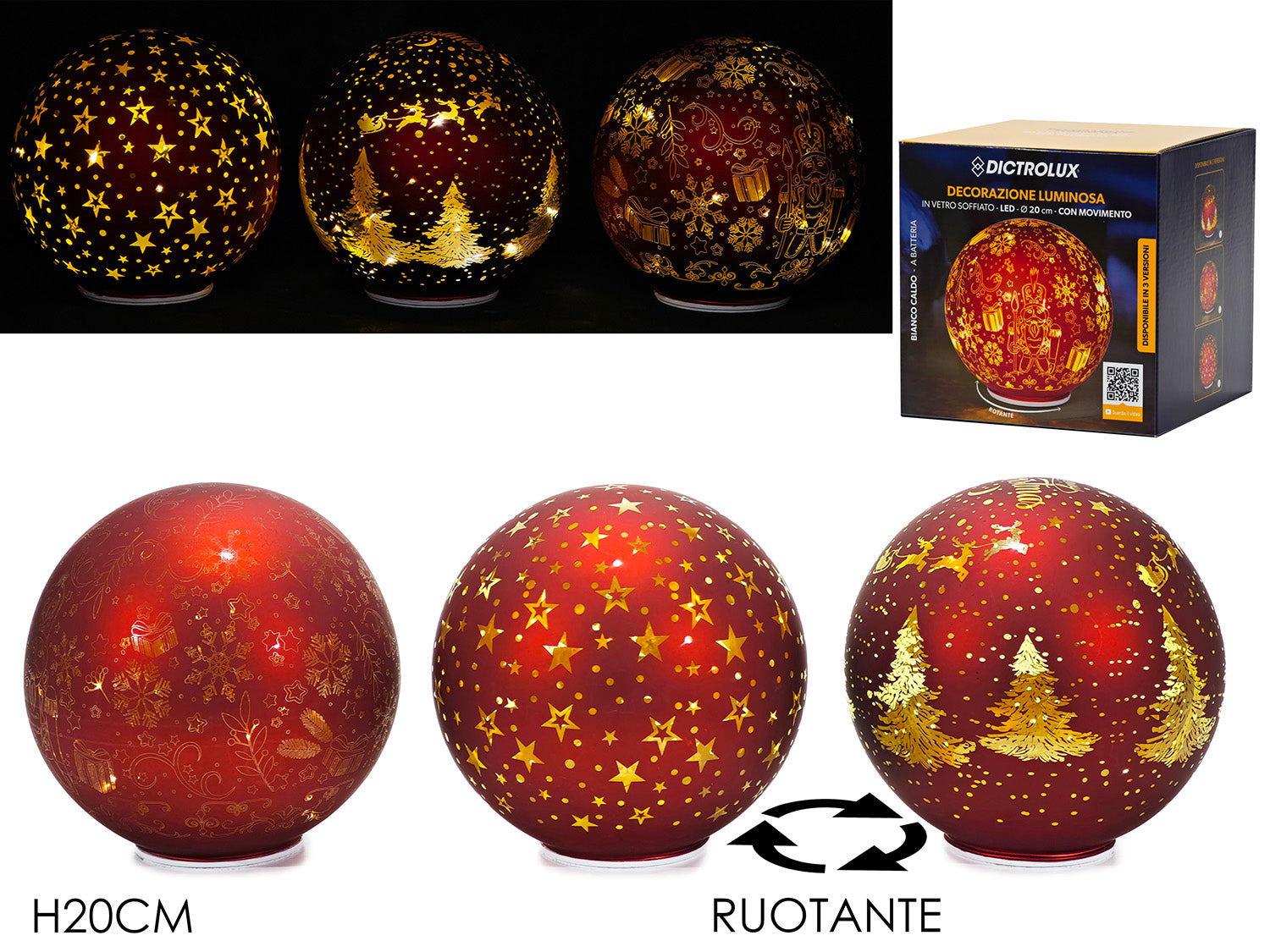 Palla 20cm a batteria con luci e movimento rosso assortite