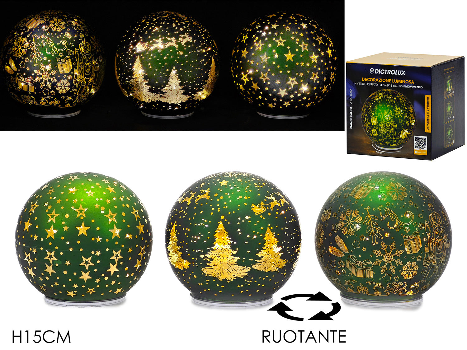 Palla 15cm a batteria con luci e movimento verde assortite