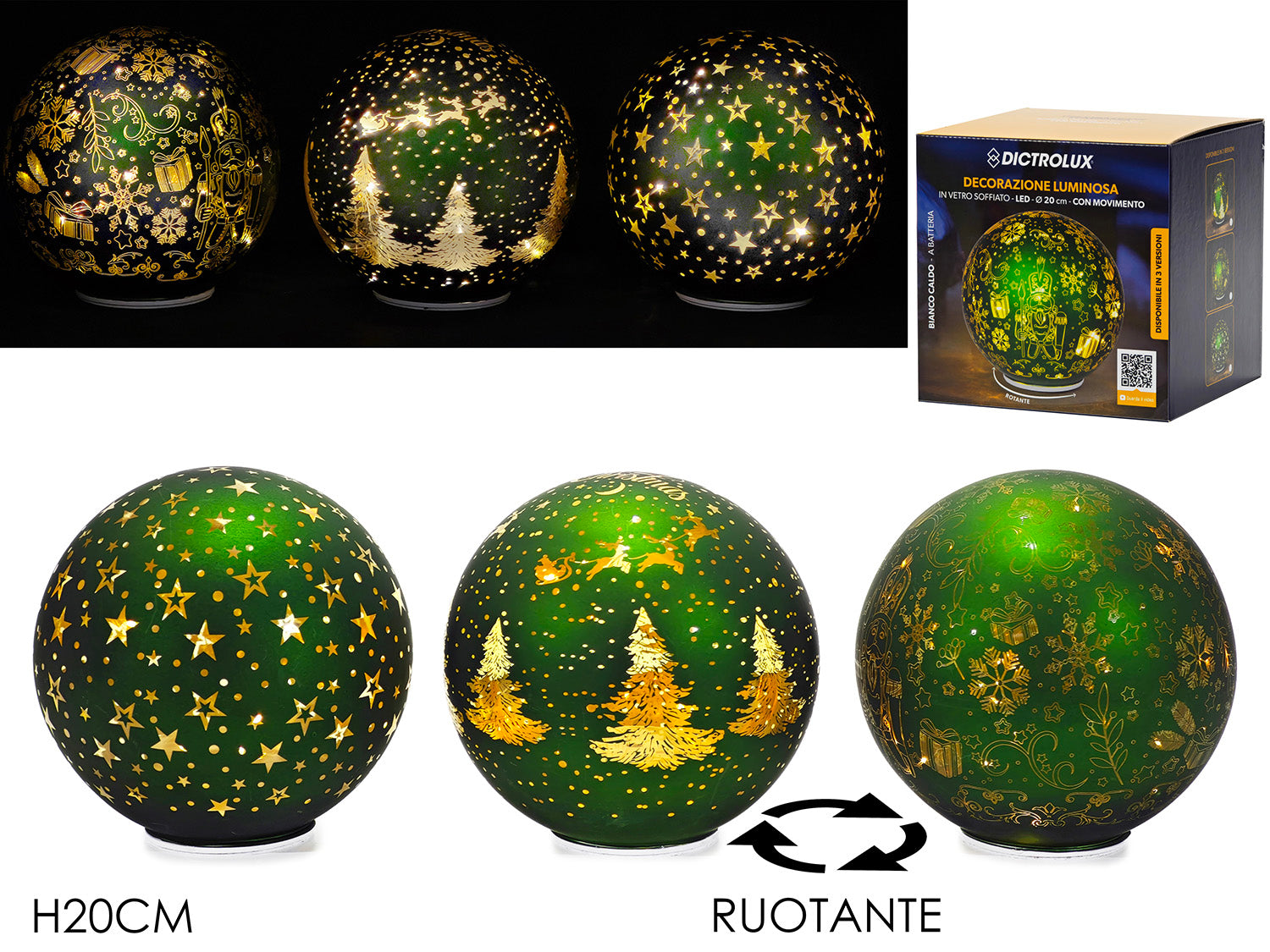 Palla 20cm a batteria con luci e movimento verde assortite