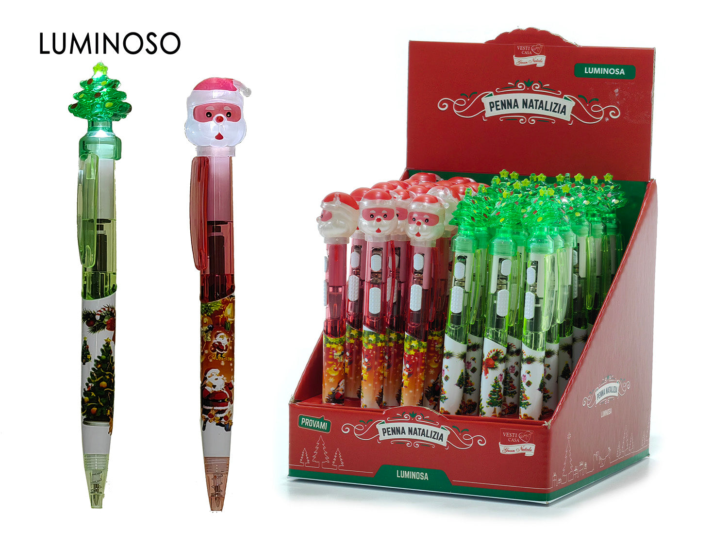 Penna luminosa con personaggio natalizio assortite