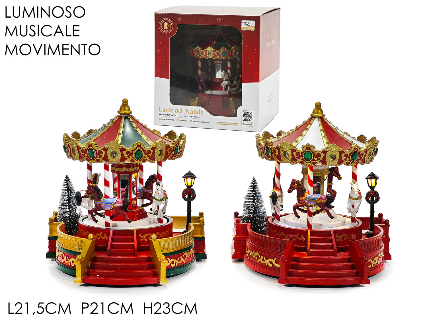 Giostra con cavalli a batteria luci, musica e movimento 21,5xh.23cm