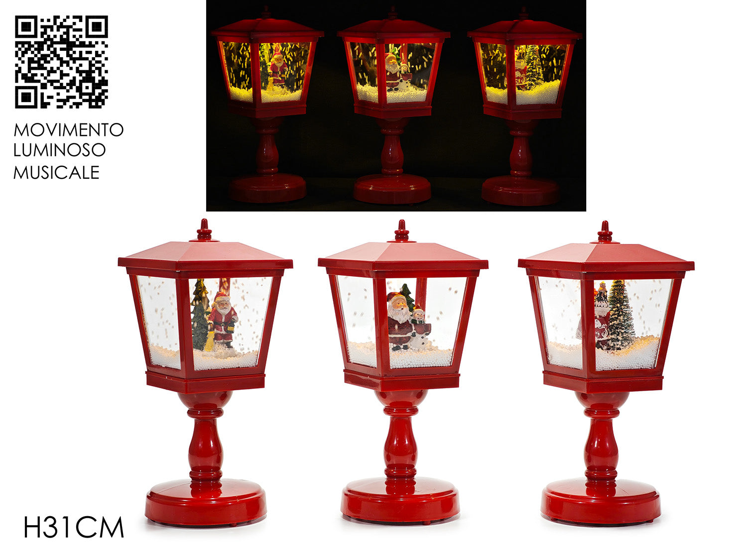 Lampione 31cm rosso con luci, suoni e movimento 3 modelli assortiti