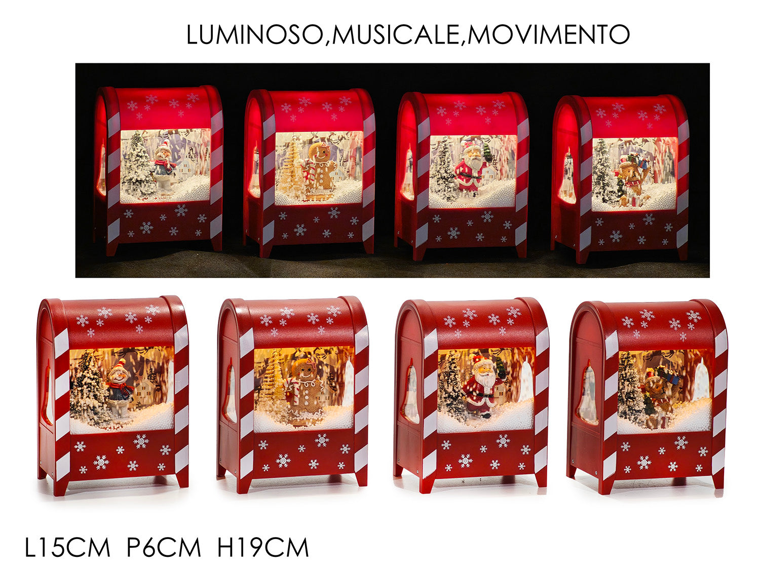 Cassetta postale 19cm con luci, suoni e movimento a batteria, 4 modeli assortiti