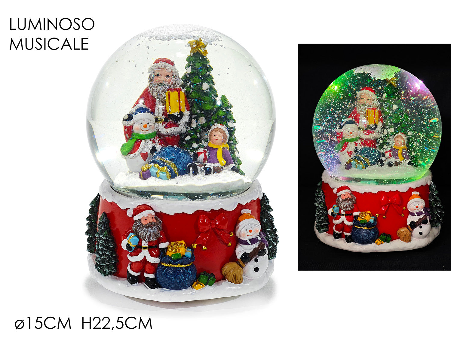 Palla di neve 22,5cm con luce e musica a batteria