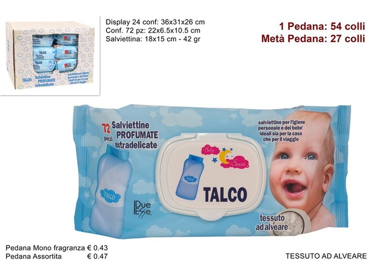 Salviettine detergenti 72 pezzi al talco