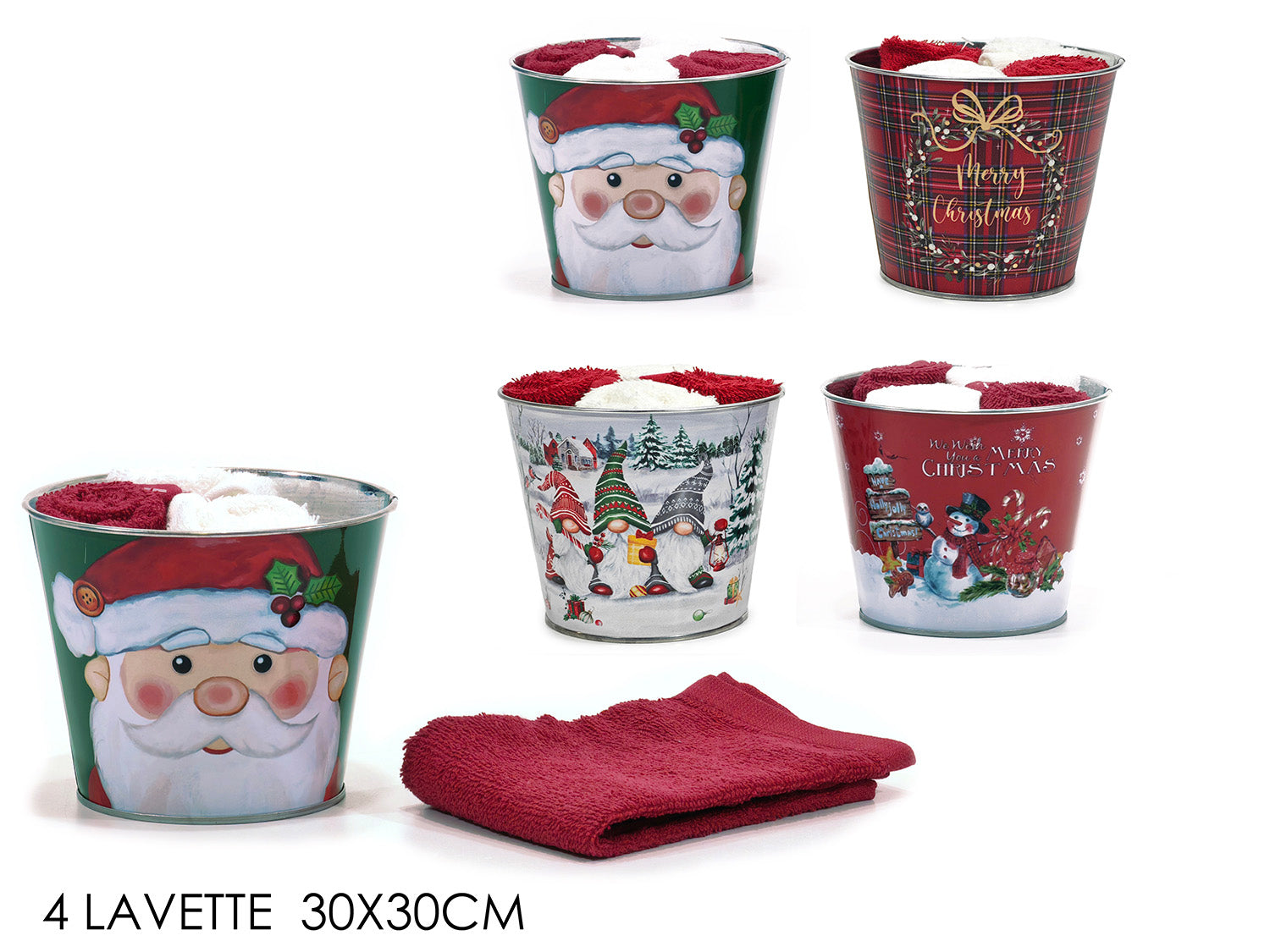 Lavette 30x30cm con vaso in latta da 4 lavette, assortiti