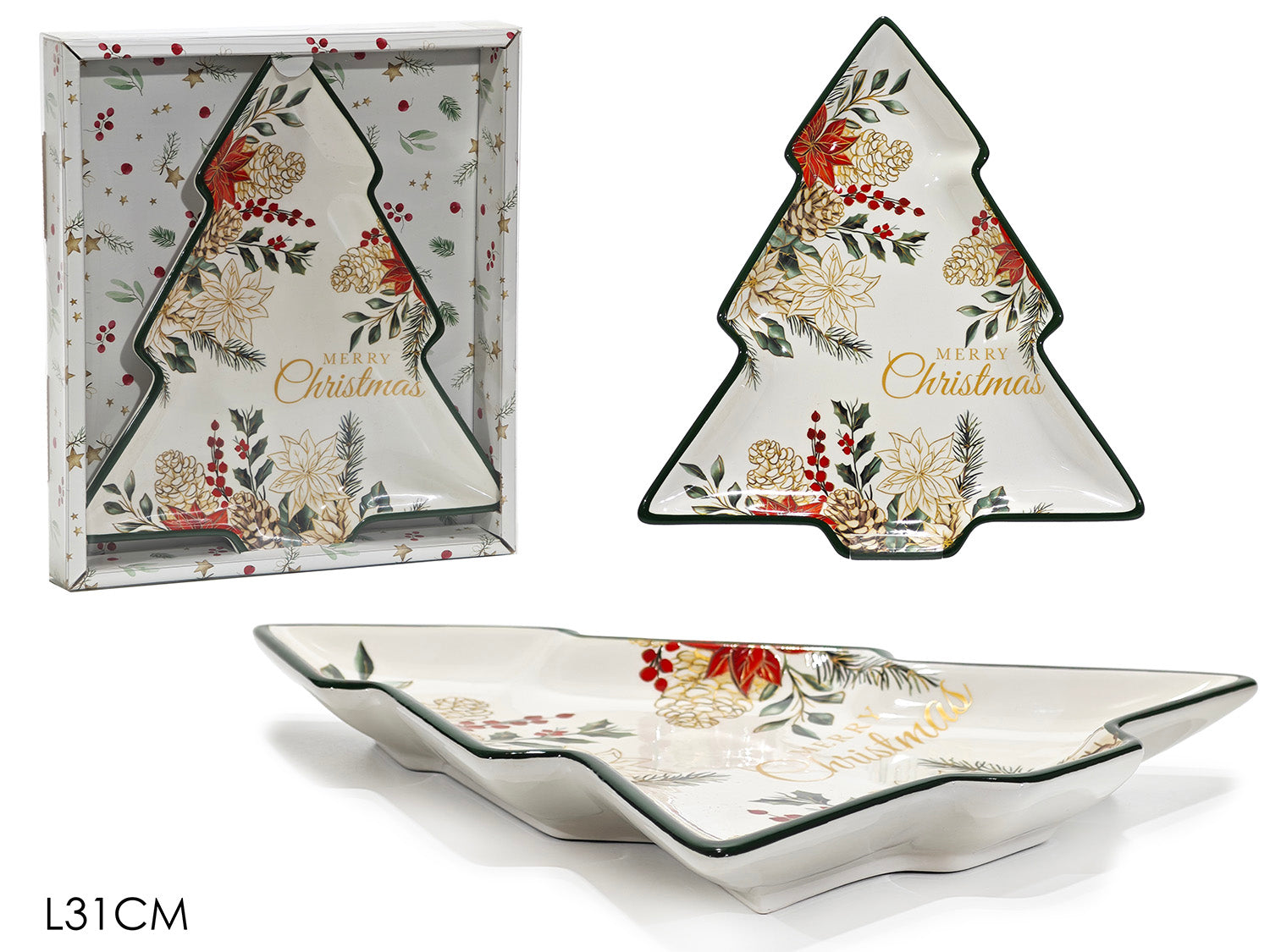 Piatto albero in ceramica decoro con ghirlanda 31cm