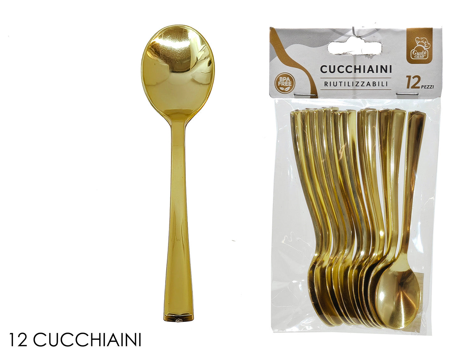 Cucchiaini in plastica oro in confezione da 12 pezzi