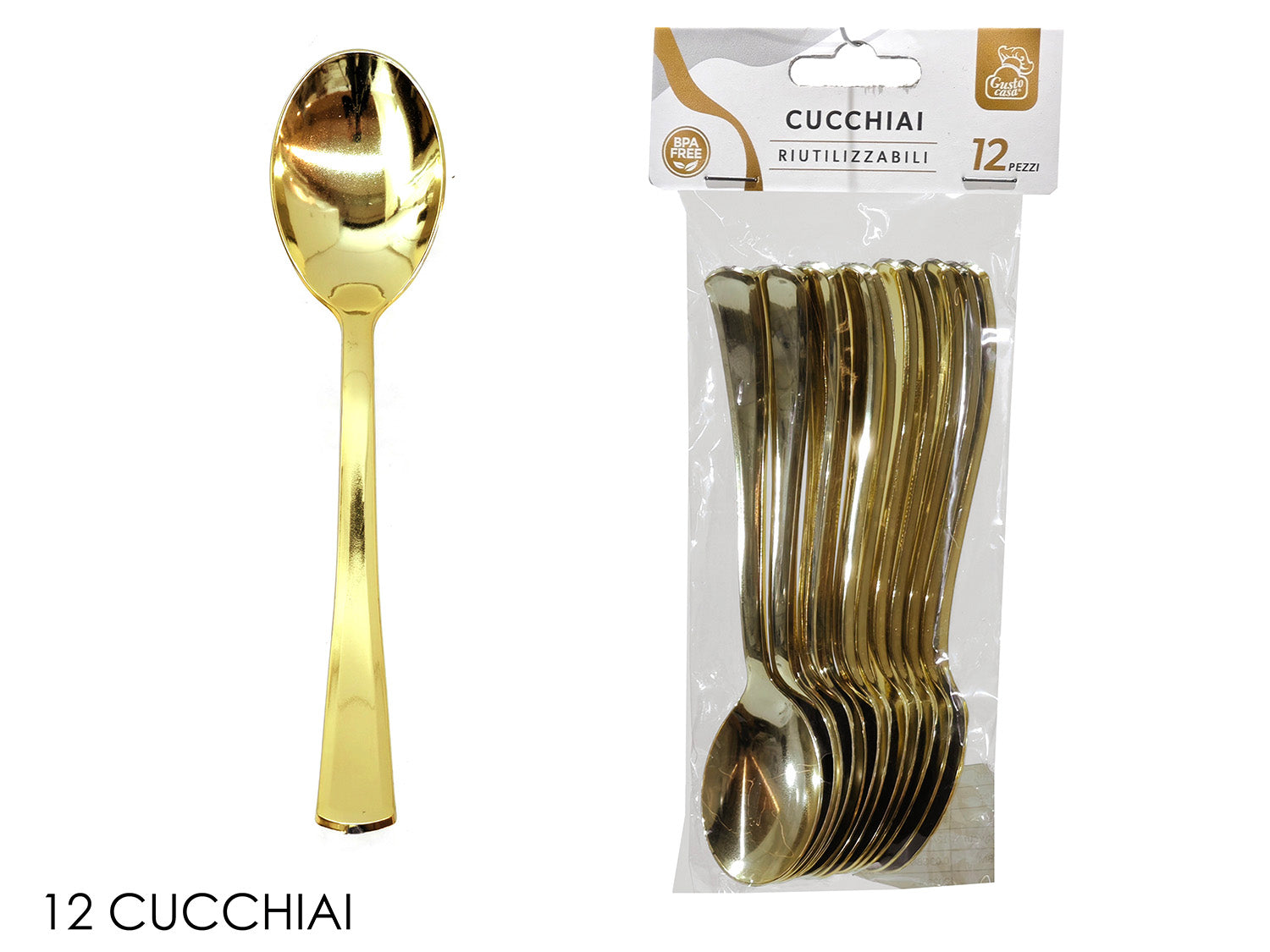 Cucchiai in plastica oro in confezione da 12 pezzi