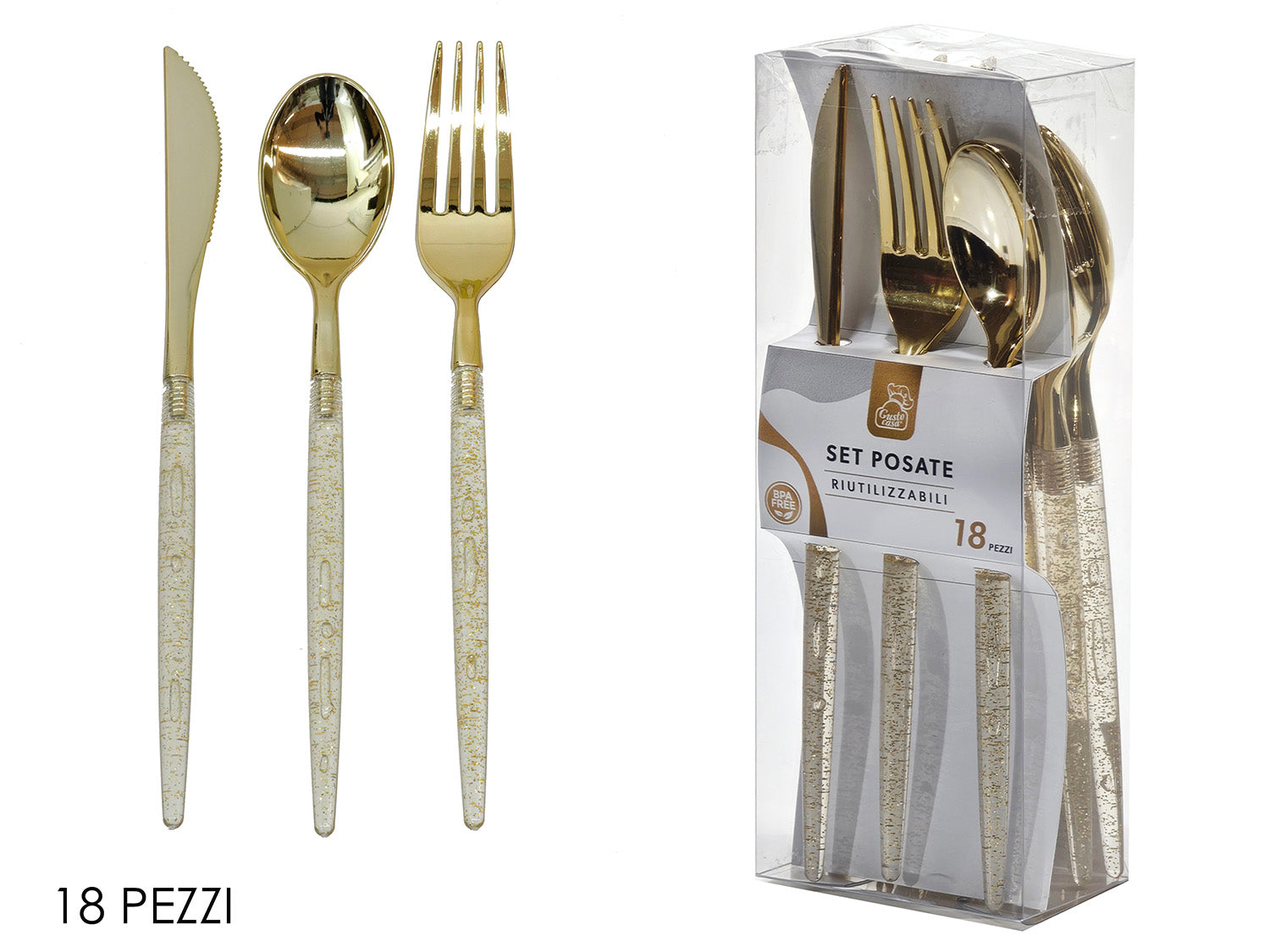 Posate set 18 pezzi oro con glitter