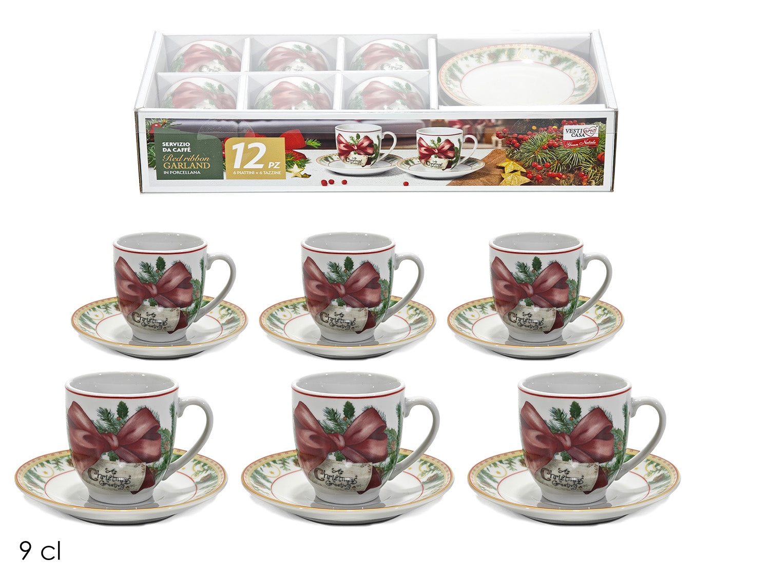 Tazzine da caffe'con piattino red ribbon confezione da 6 pezzi