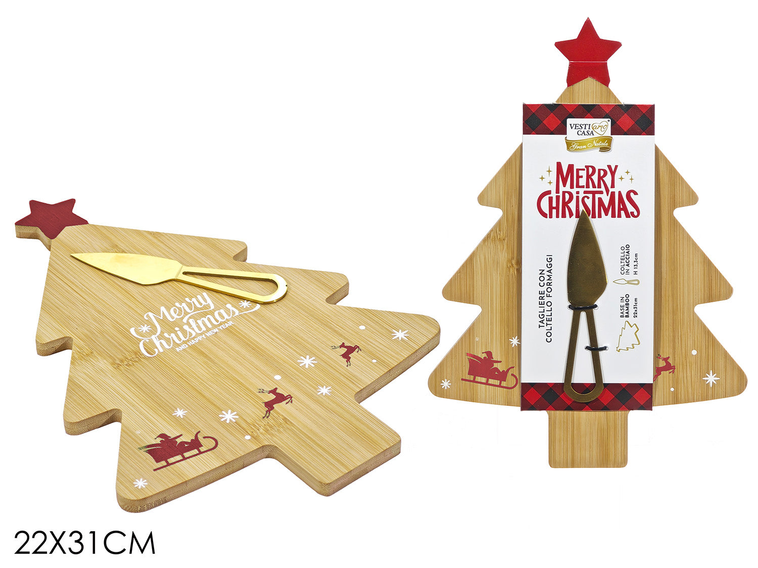 Tagliere albero con coltello oro 31cm