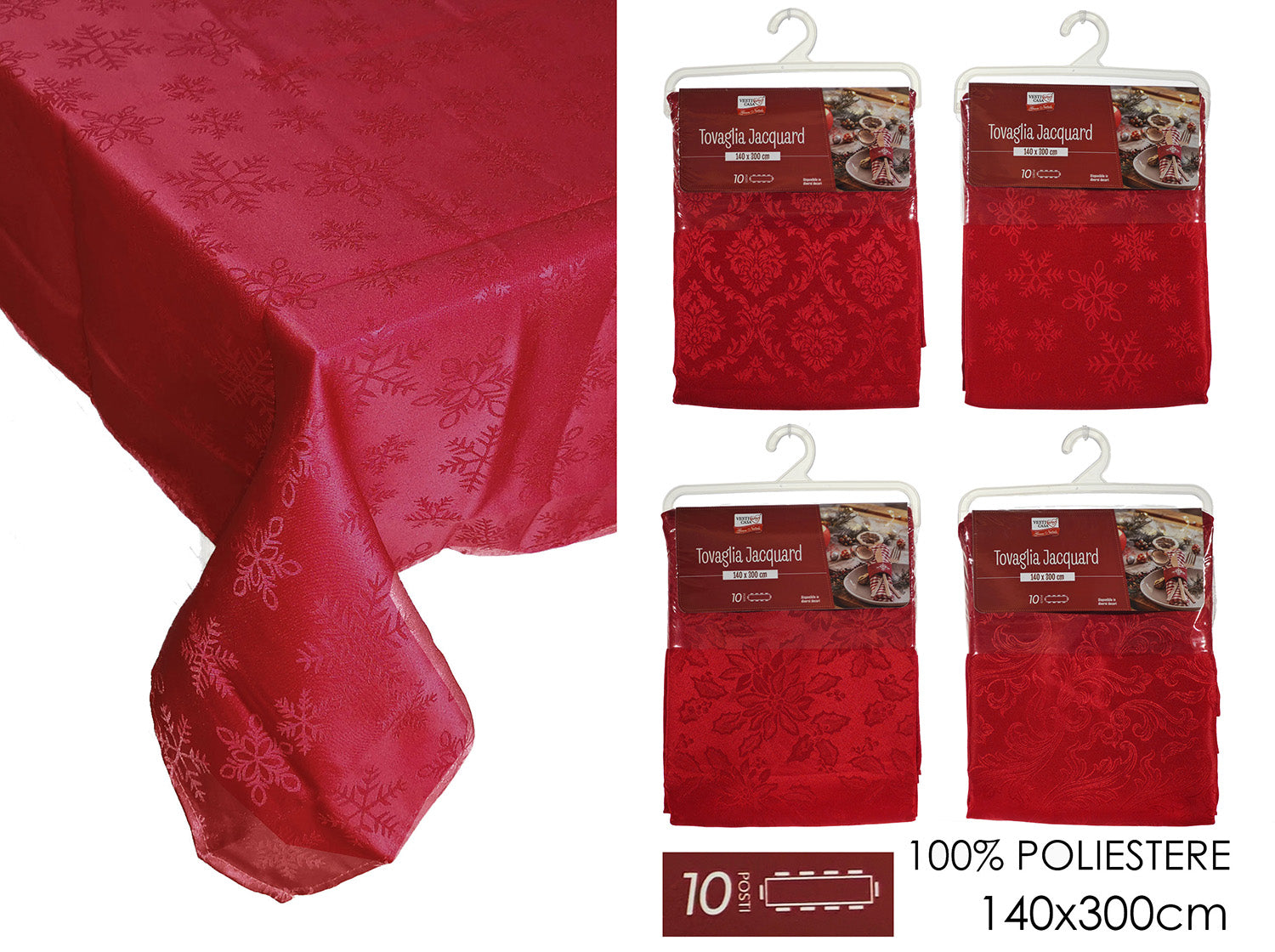Tovaglia fantasia jacquard 140x300cm rossa assortite