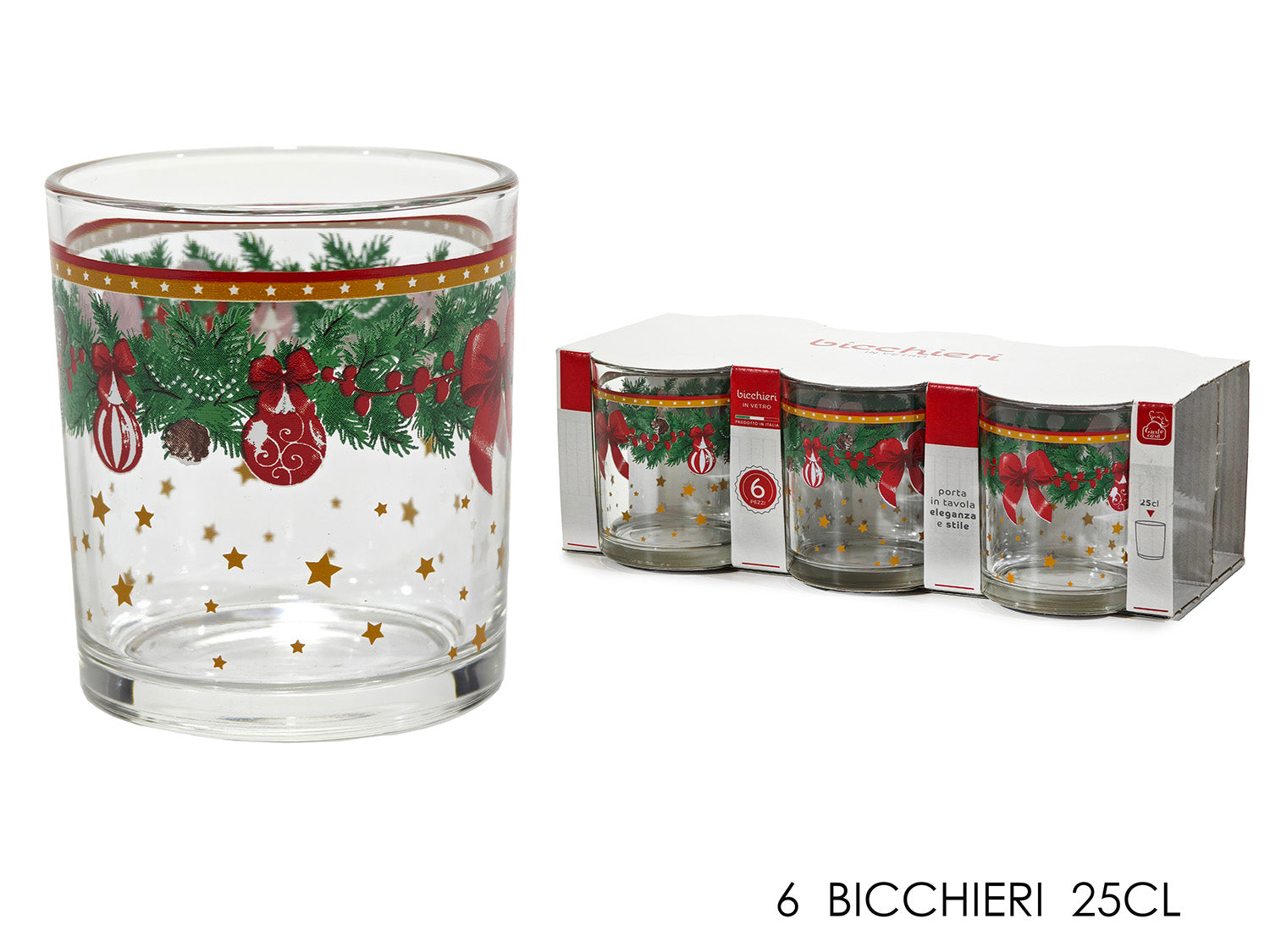 Bicchieri in vetro ghirlanda 25cl in confezione da 6 pezzi