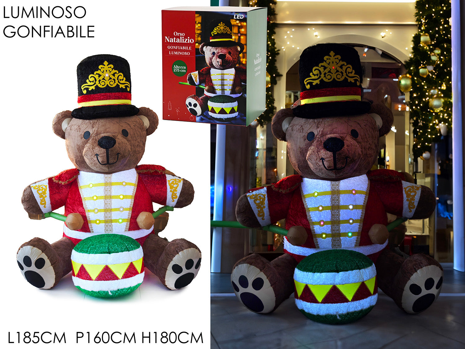 Orso soldatino gonfiabile e luminoso 2,75mt