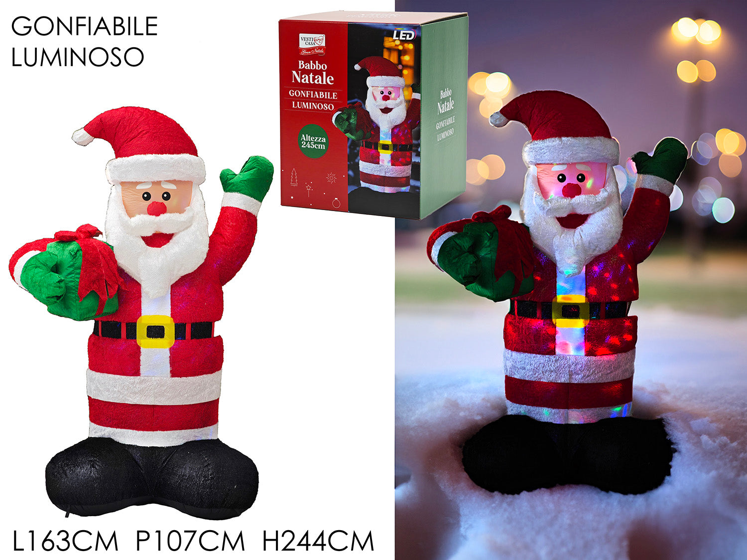 Babbo natale gonfiabile e luminoso 2,45mt