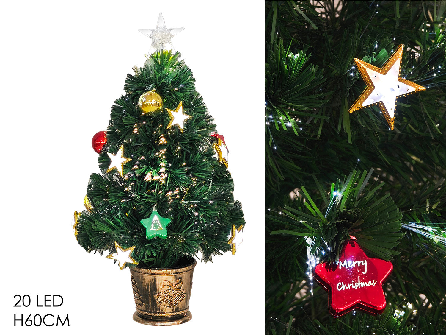 Albero 60cm fibre ottiche con palle e 20led
