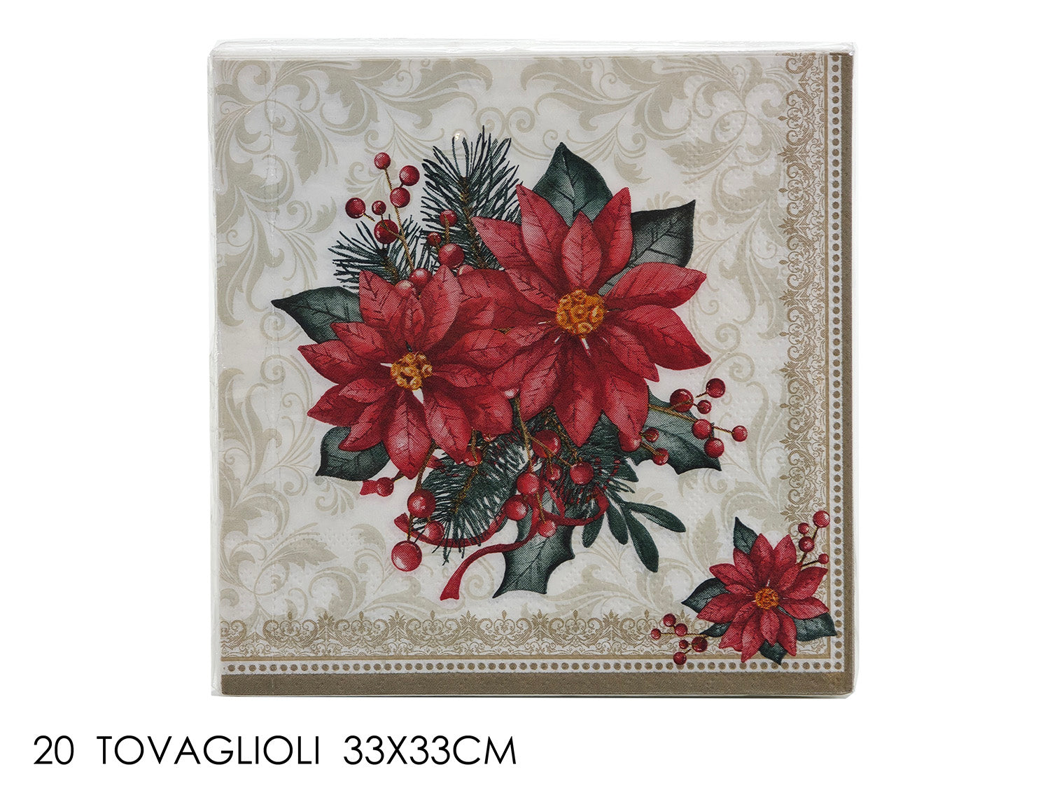 Tovaglioli con fiore natalizio 33x33cm in confezione da 20 pezzi