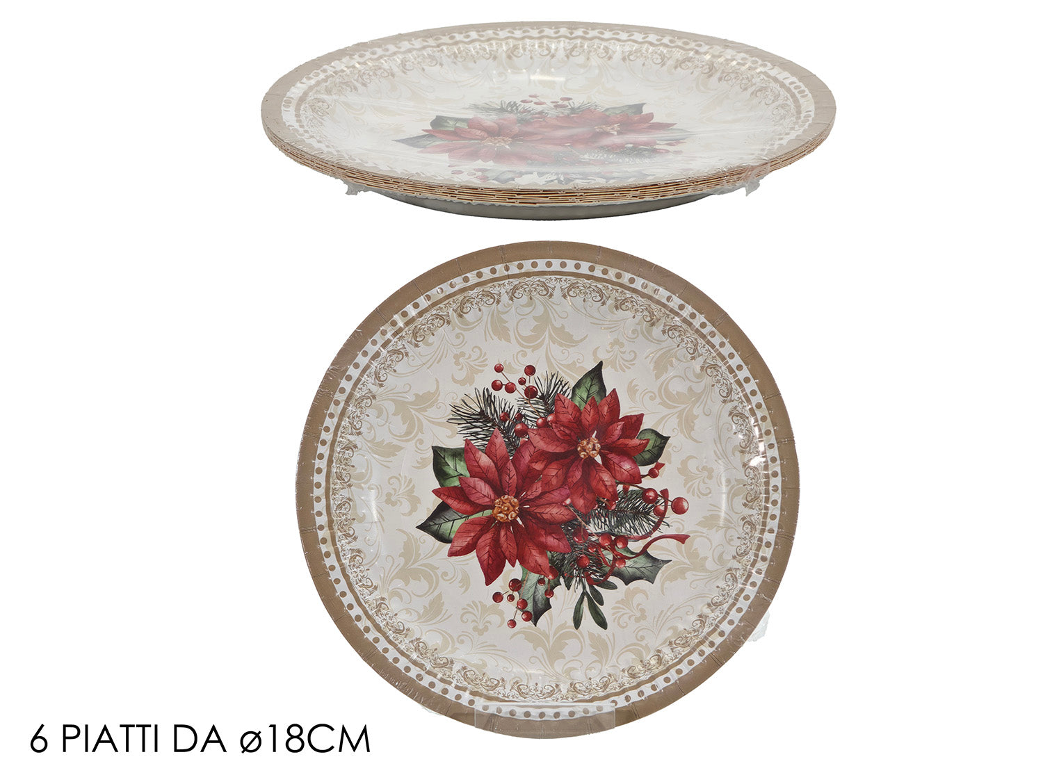 Piatti 18cm con fiore natalizio in confezione da 6 pezzi