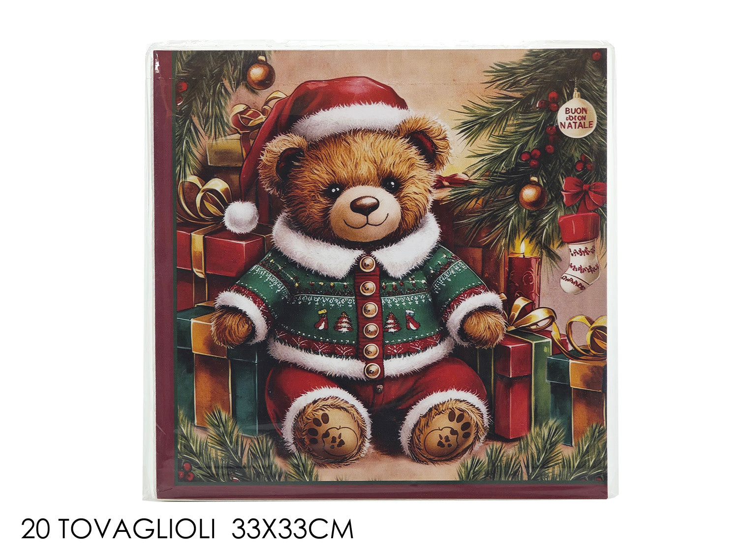 Tovaglioli con orso natalizio 33x33cm in confezione da 20 pezzi