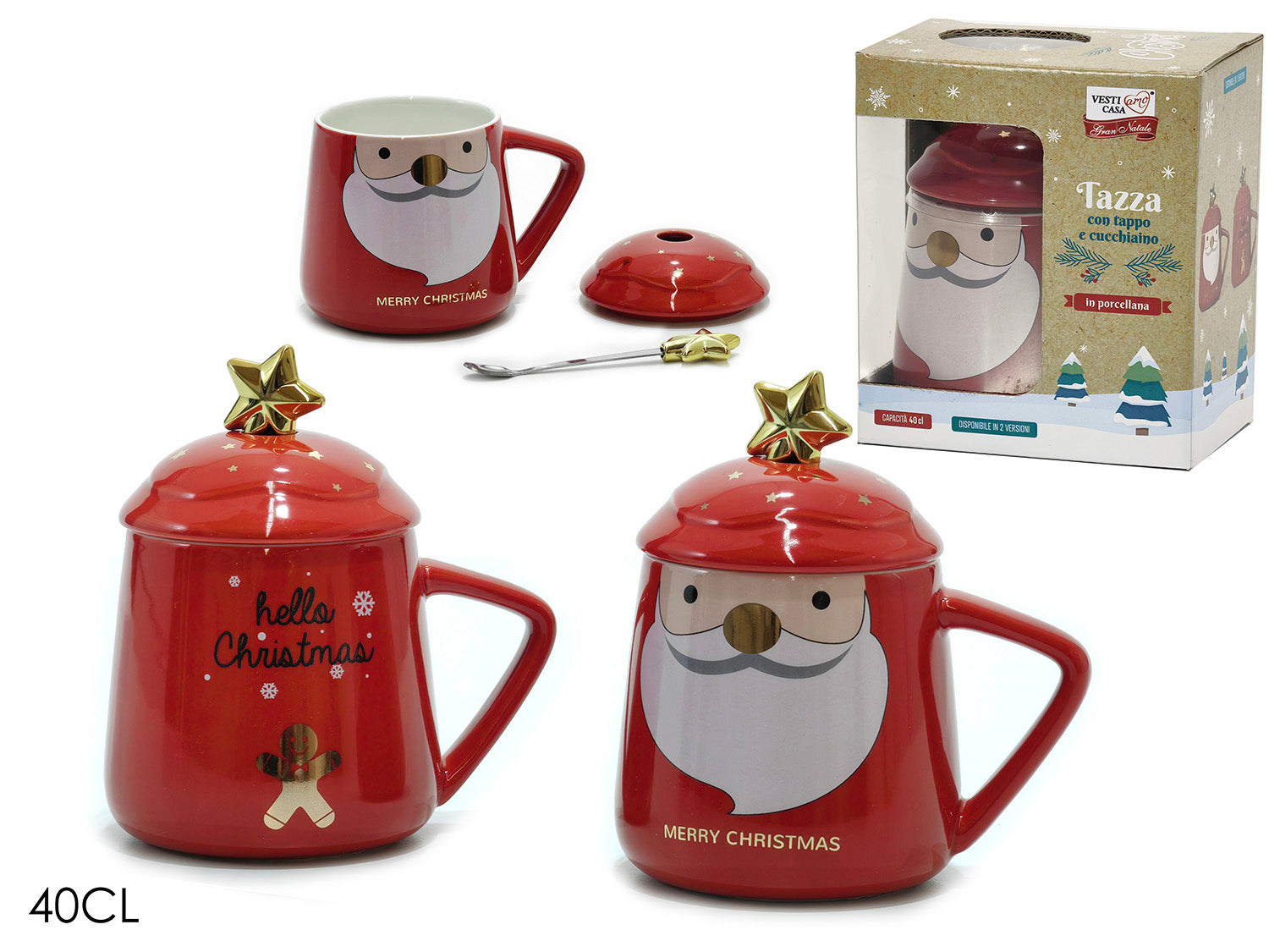 Tazza 40cl con coperchio e cucchiaino in 2 fantasie assortite