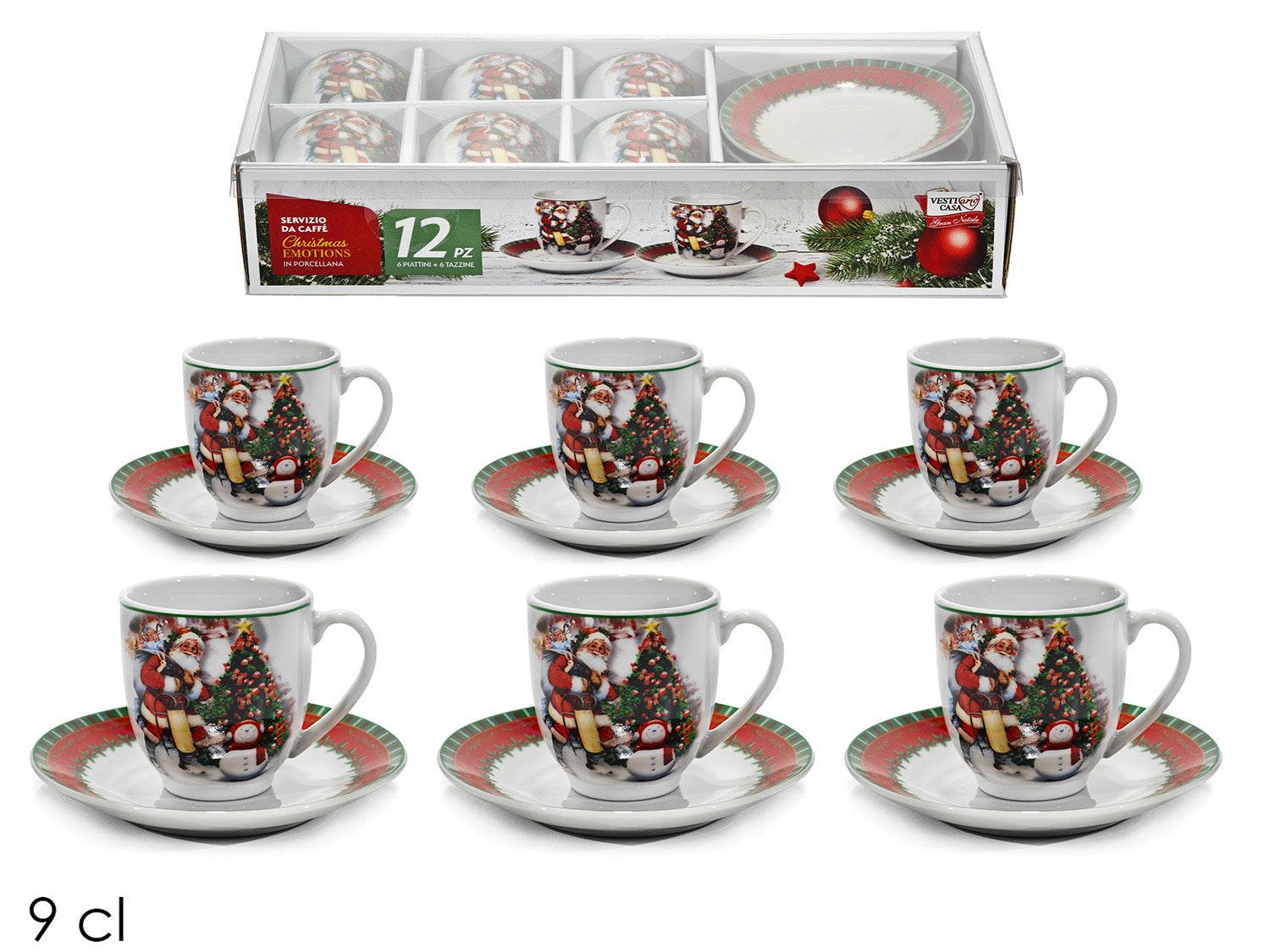 Tazzine da caffe'con piattino christmas in confezione da 6 pezzi
