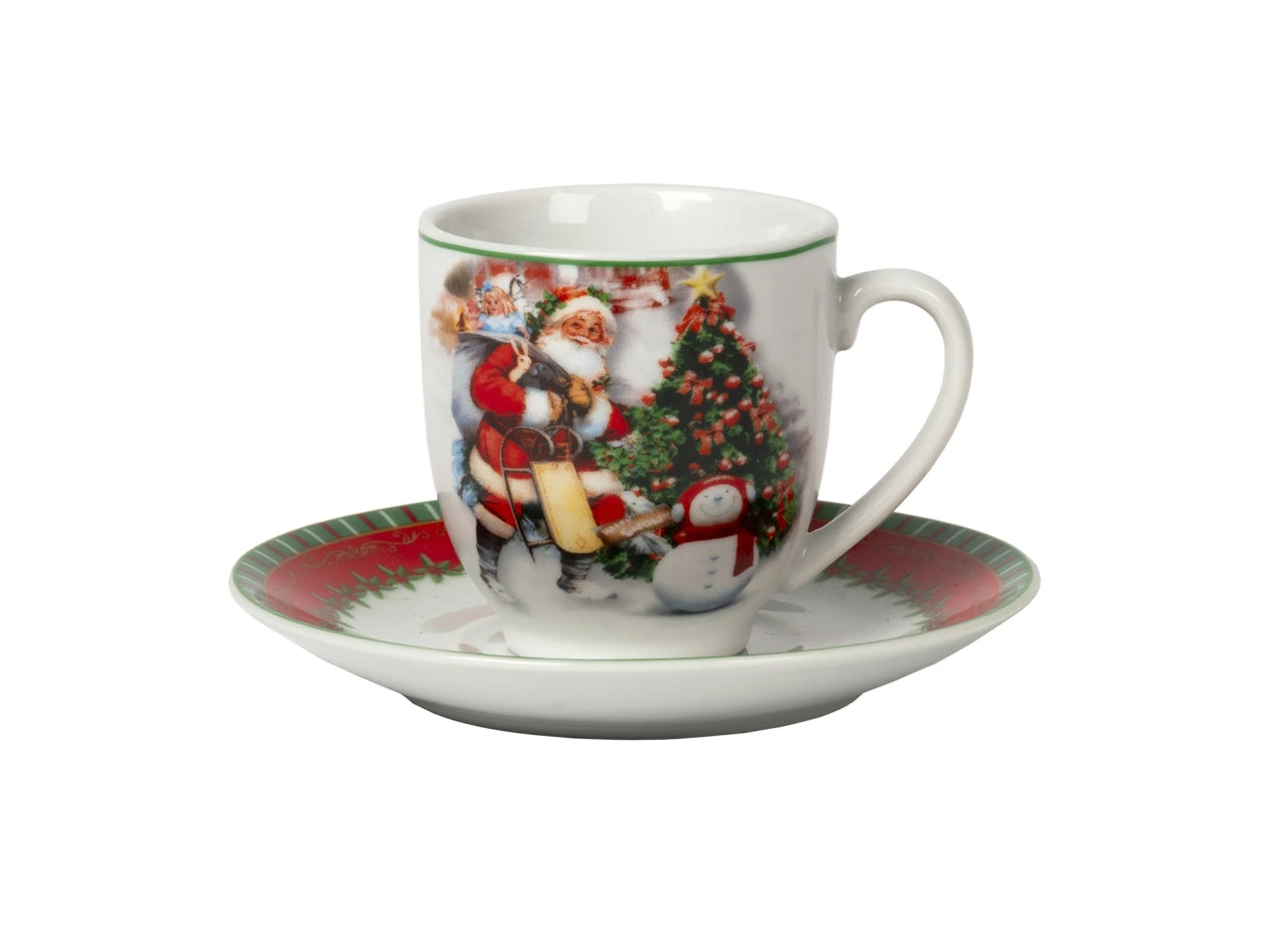 Tazzine da caffe'con piattino christmas in confezione da 6 pezzi