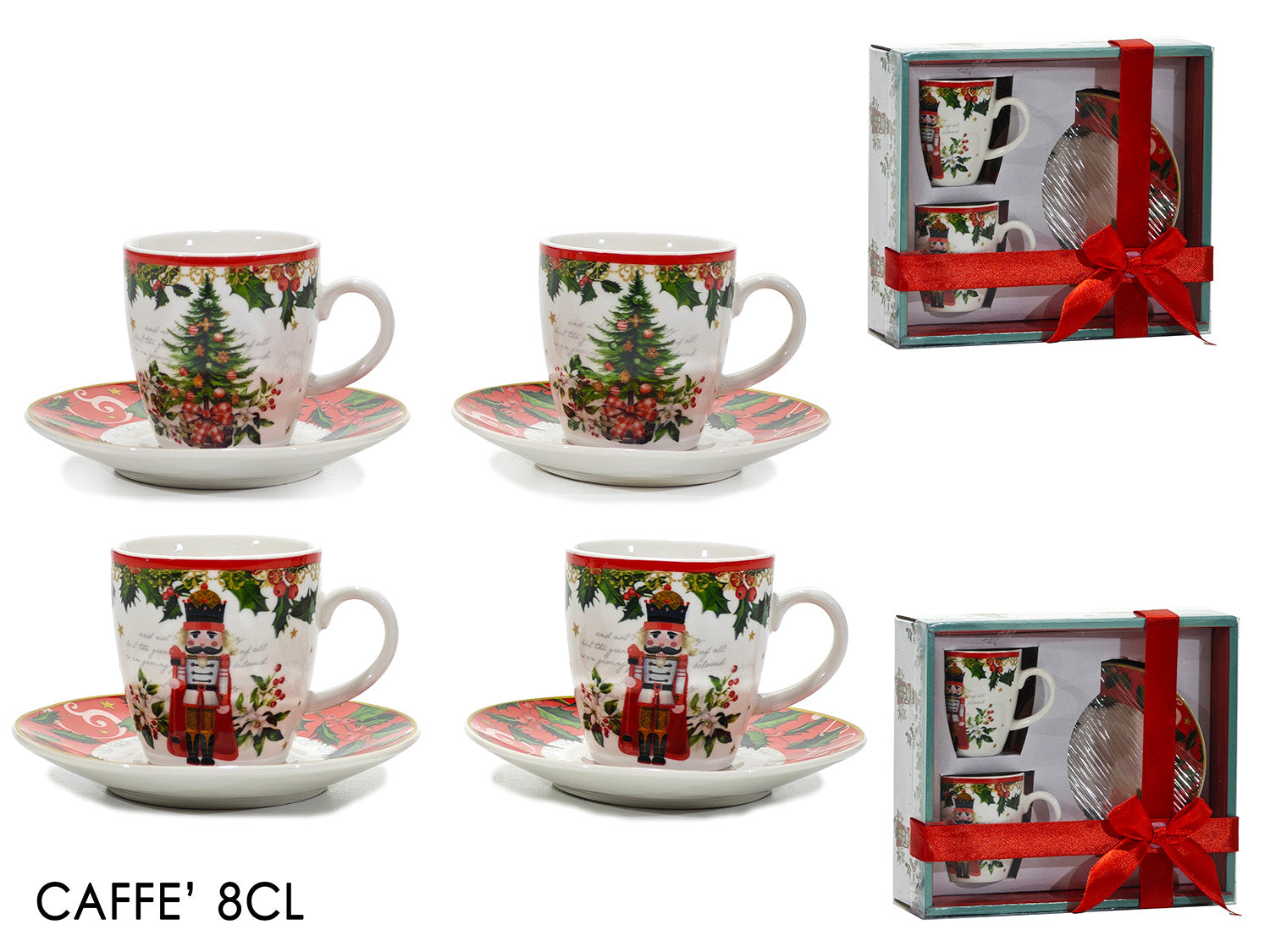 Tazzine da caffe'con piattino 8cl in confezione da 2 pezzi, fantasie assortite