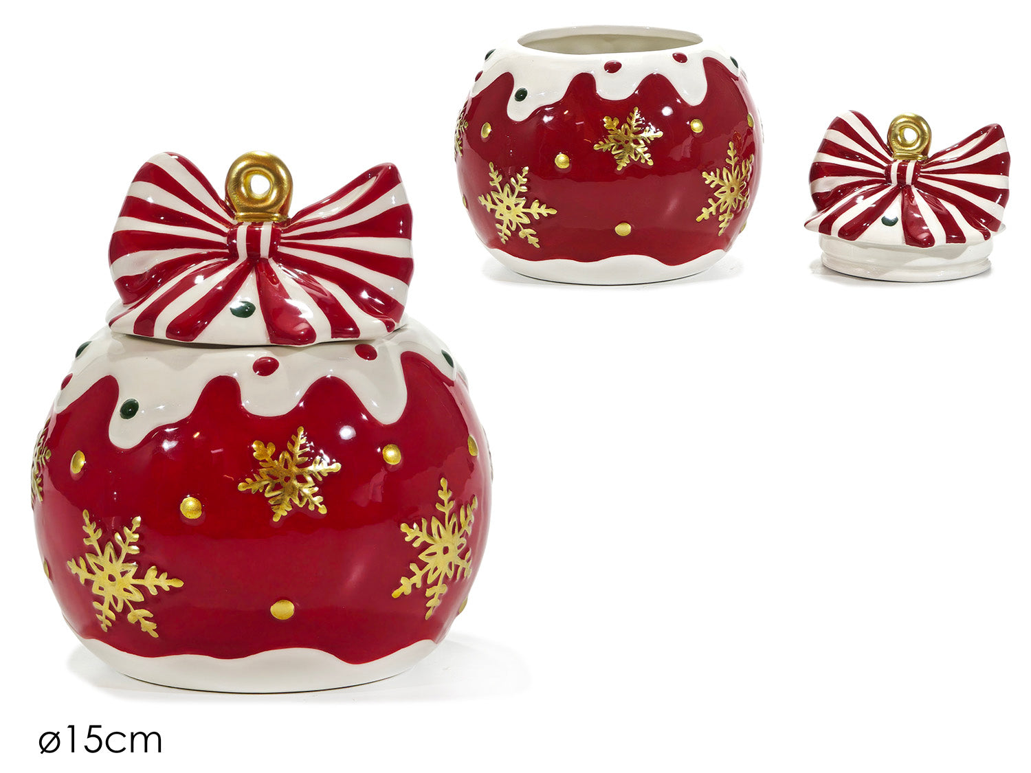 Cofanetto palla con fiocco in ceramica 15cm rosso