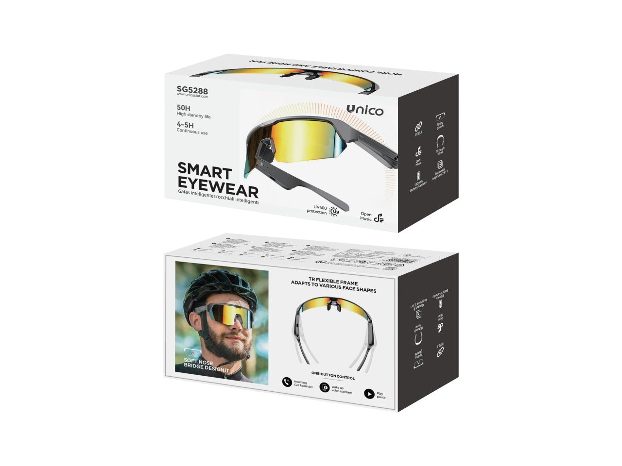 Occhiali musicali Bluetooth intelligenti per esterni (02UNICO,SG5288,Oro colorato)