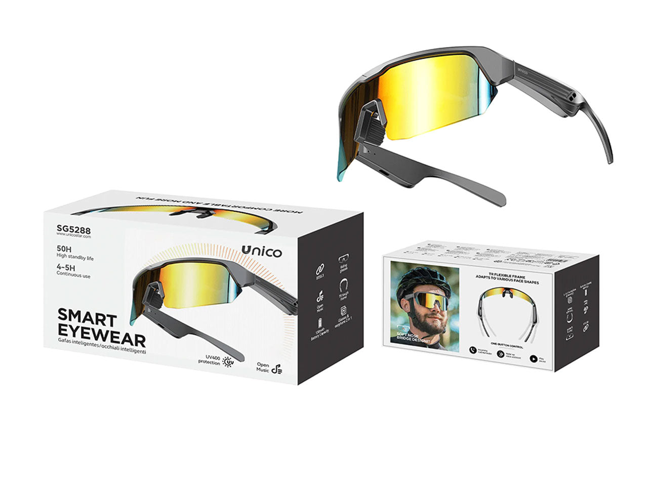 Occhiali musicali Bluetooth intelligenti per esterni (02UNICO,SG5288,Oro colorato)