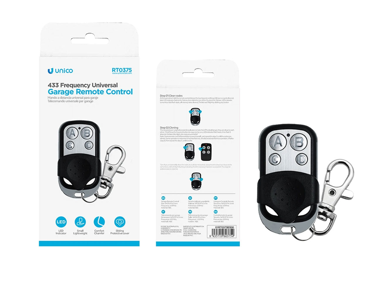 Telecomando universale per garage 433 frequenze (UNICO,RT0375,nero+argento)