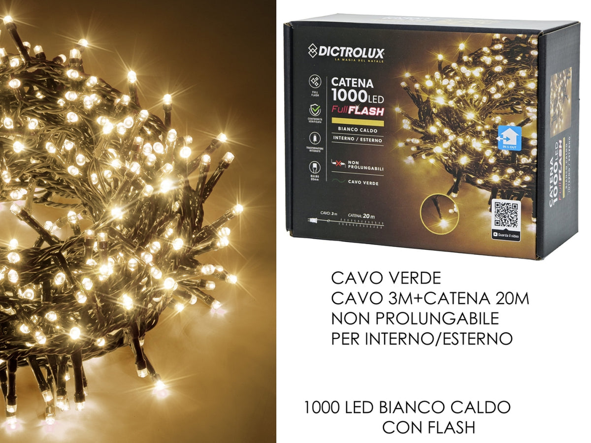 Catena 1000 led full flash bianco caldo per uso interno/esterno