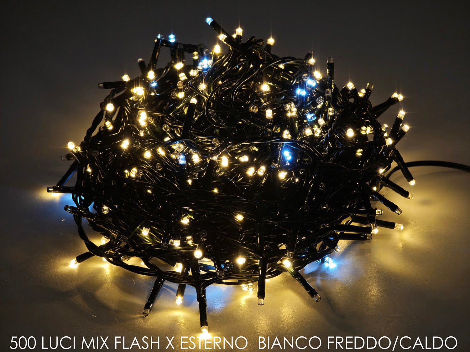 Catena 500 luci mix full flash bianco freddo e bianco caldo per uso esterno