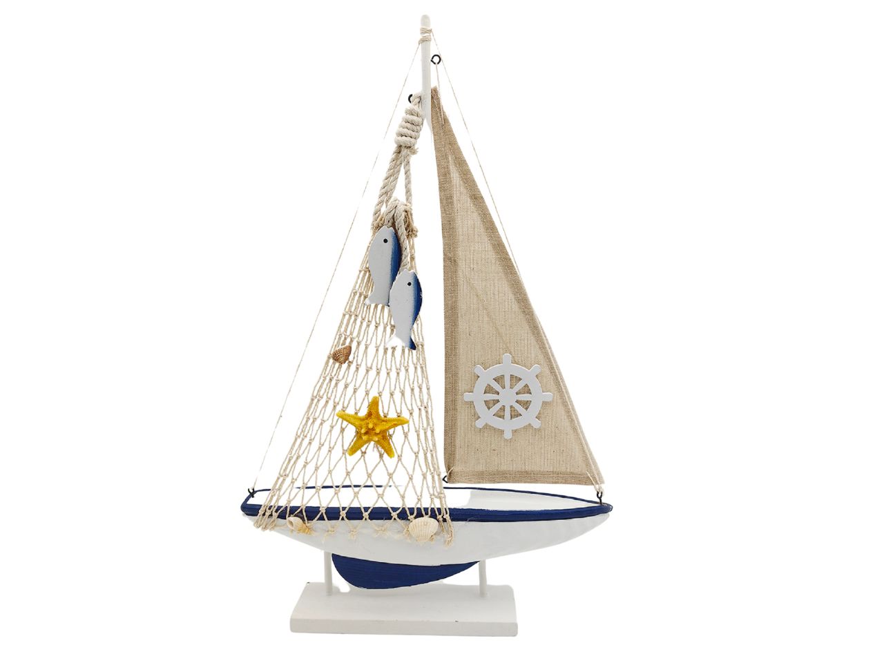Barca legno cnela rete vela tessuto h.45x30cm